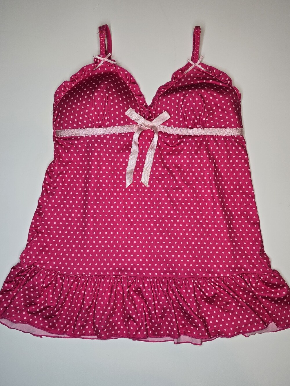 Rampage Intimates Pink Polka Dot Lace Trim Nightgown/Camisole Medium